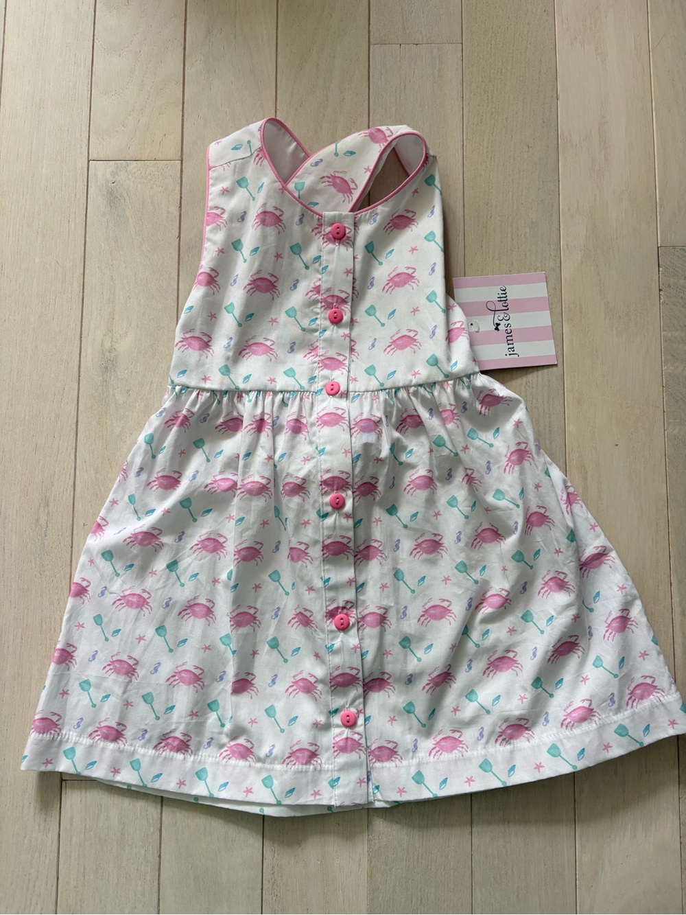 Girls Pink Crab Print Summer Dress